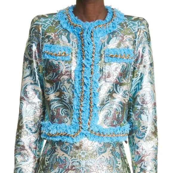 Versace Chain Trim Metallic Barocco Jacquard Jacket - Season 2023 - Brand New - Picture 2 of 7